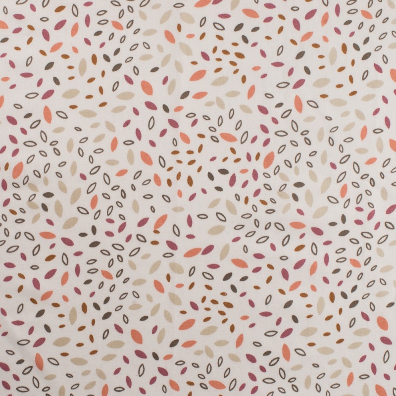Tissu Popeline Imprimée Feuilles Pêche