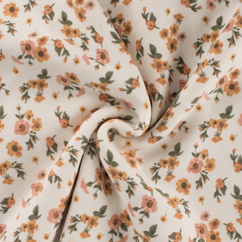 Tissu Happy Fleece Imprimé Fleurs Blanc - Tissus des Ursules