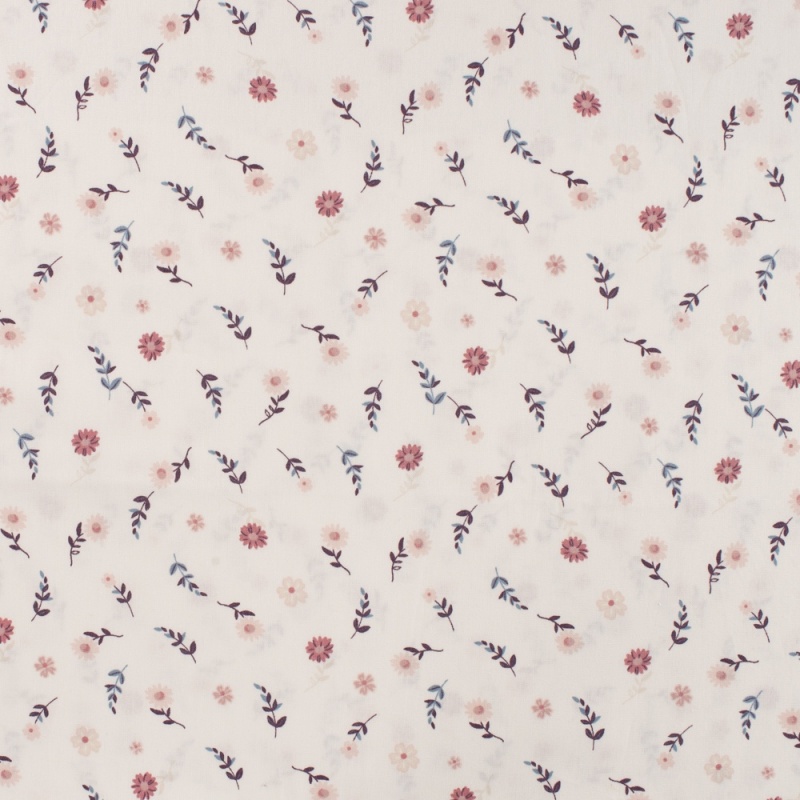 Tissu Popeline Bio Imprimée Fleurs Mauve 