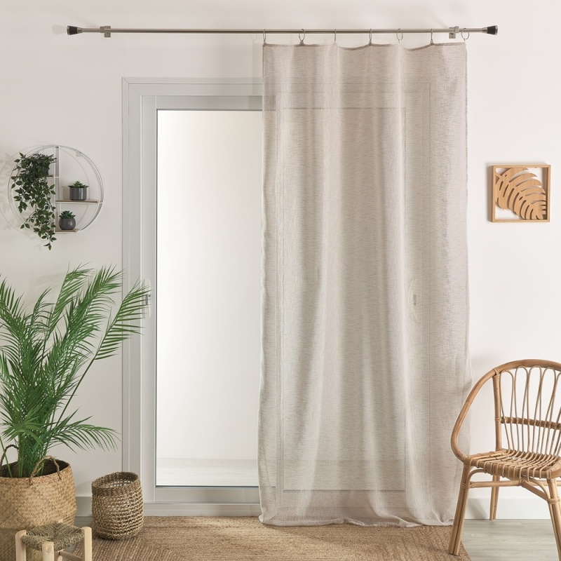 Rideaux Voilages Transparents - 2 Panneaux 140x145 Cm Avec Anneaux - Tissu Aspect Lin (rose Pêche)