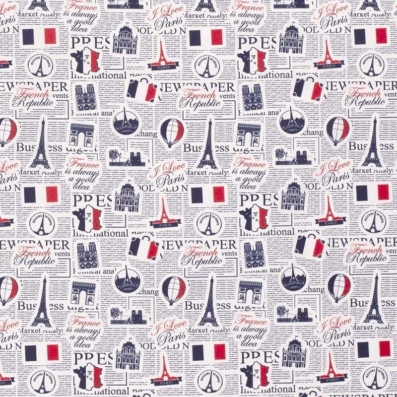 Tissu Popeline de Coton Imprimé Jeux Olympiques Paris Gris Clair