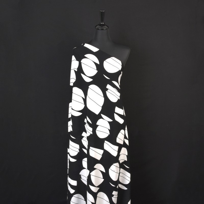 Tissu Viscose Imprimée Geometrique Noir 