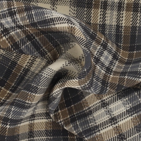 Tissu Beatrice Imprimée  Carreaux Beige gris 
