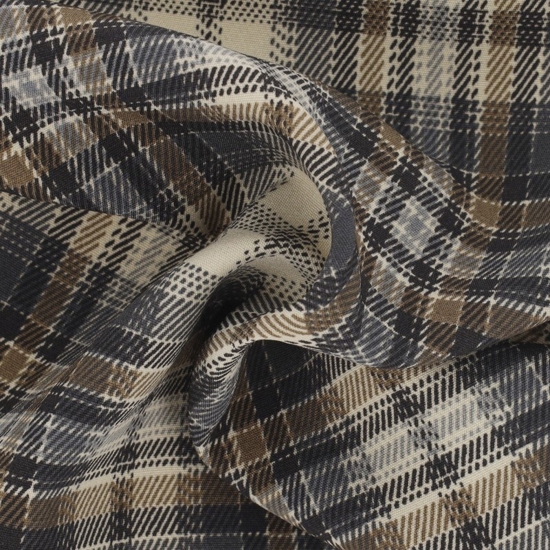 Tissu Beatrice Imprimée  Carreaux Beige gris 
