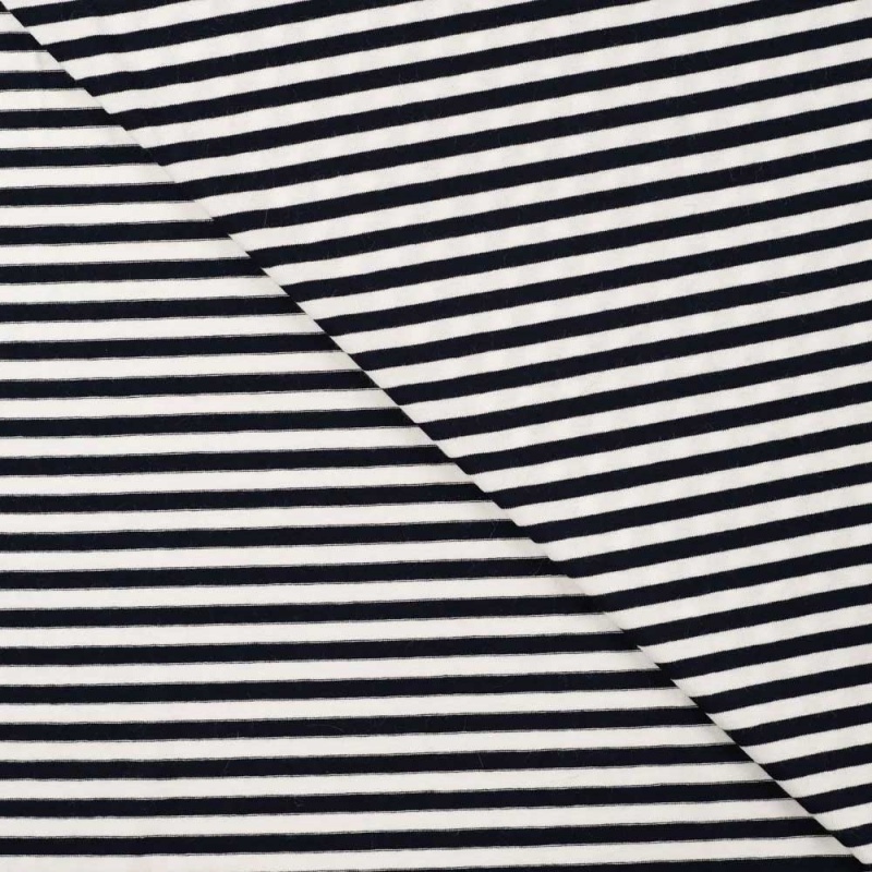 Tissu Viscose Elasthanne Rayure Marine 5mm 