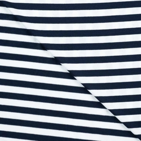 Tissu Viscose Elasthanne Rayure Marine 10mm 