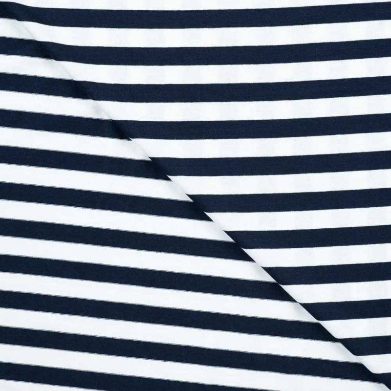 Tissu Viscose Elasthanne Rayure Marine 10mm 