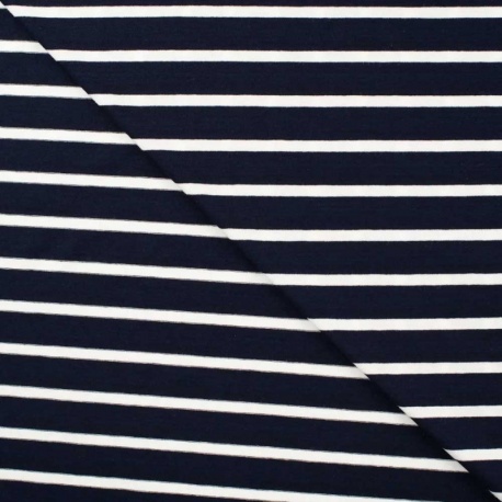 Tissu Viscose Elasthanne Rayure Marine 15mm
