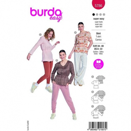 Patron Burda 5786 T-shirt 34- 48 