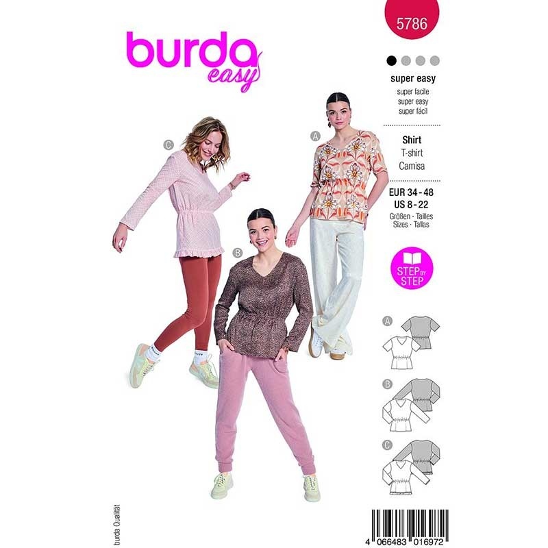Patron Burda 5786 T-shirt 34- 48 