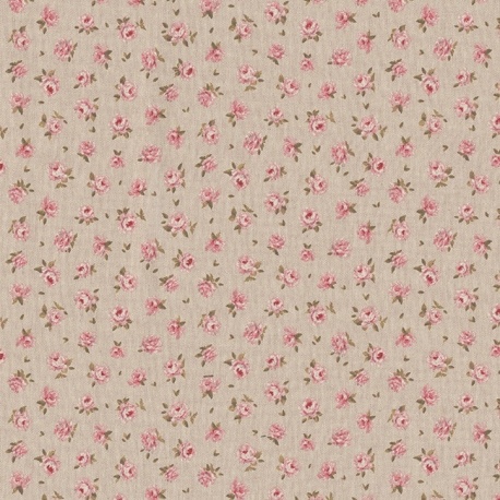 Tissu Fleurs Rose Fond Coloris Lin