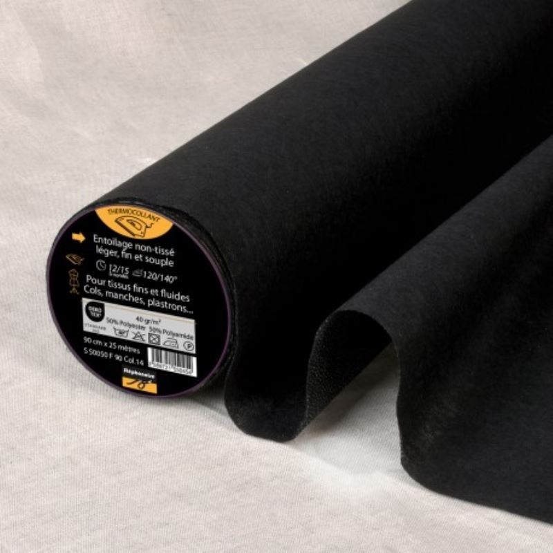 Entoilage Non Tissé Léger Noir 40g/m2