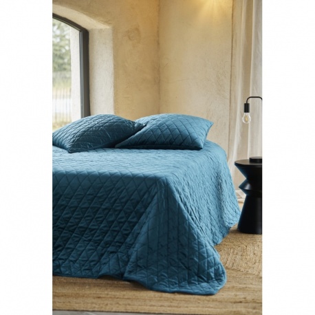 Couvre-Lit Odin Velours Pique Losange Bleu Paon