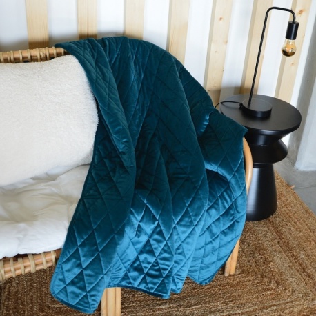 Couvre-Lit Odin Velours Pique Losange Bleu Paon