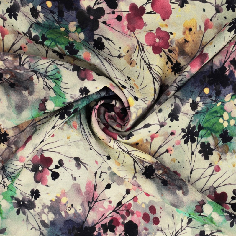 Tissu Jersey Poly Stretch Imprimé Floral - Au Mètre, Pour Couture Et Projets Créatifs