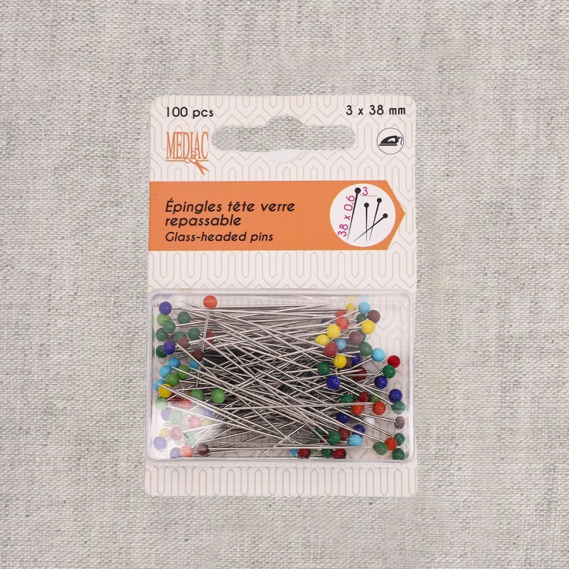 Epingles tête verre couleur 38mm 100 pièces