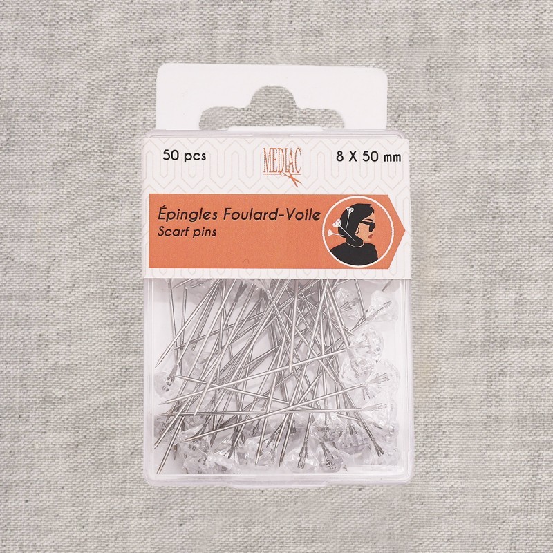 Epingles Foulard/Voile 50mm 50 pièces Transparent