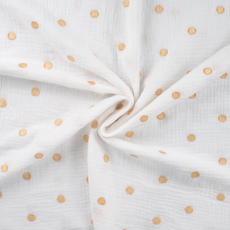 Tissu Double Gaze Doré Moucheté - Neuf, Idéal Couture Vêtements Ou Décoration