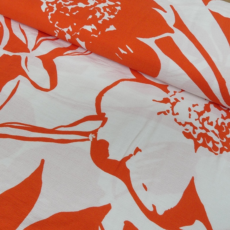 Tissu Rayonne Imprimée Feuille Rouge 