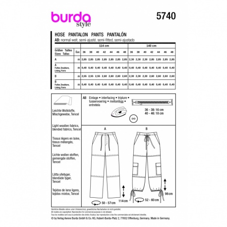 Patron 5740 Burda Pantalon 36-48