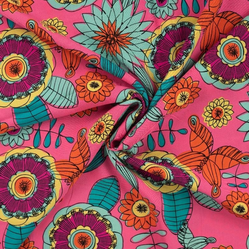 Tissu Viscose Chally Imprimé Fleurs Fuchsia