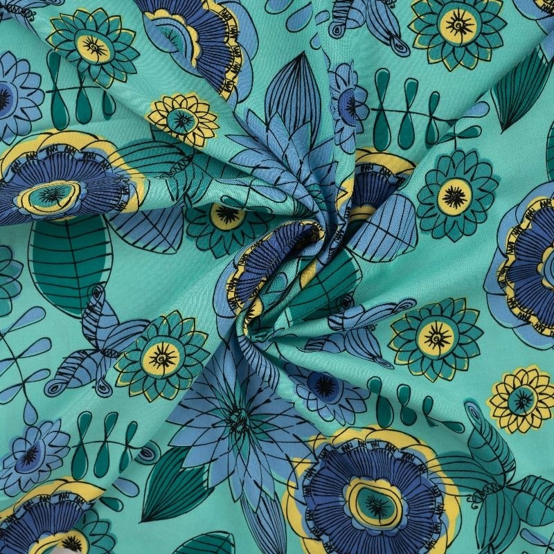 Tissu Viscose Chally Imprimé Fleurs Bleu Royal 