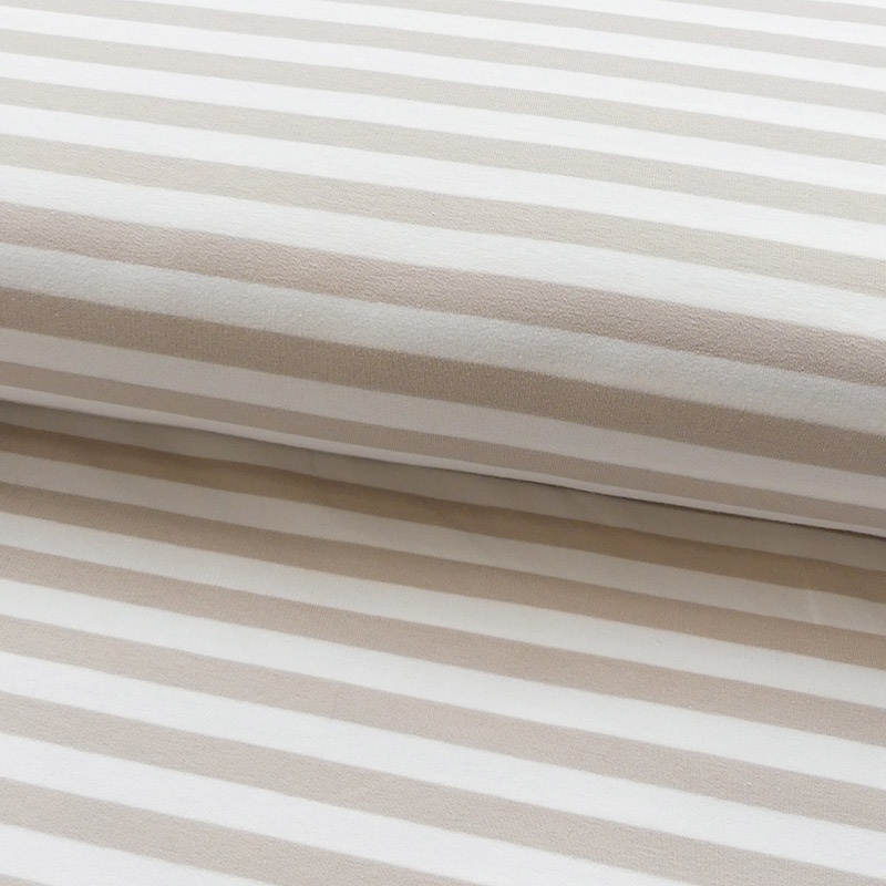 Tissu Sweat Rayures Sable blanc
