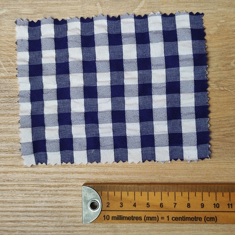 Tissu Polycoton Carreaux Vichy Gaufré Bleu