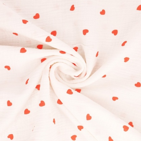 Tissu Double Gaze Imprimée Coeur 