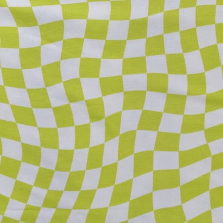 Tissu Jersey de Coton Imprimé Carré Vert 