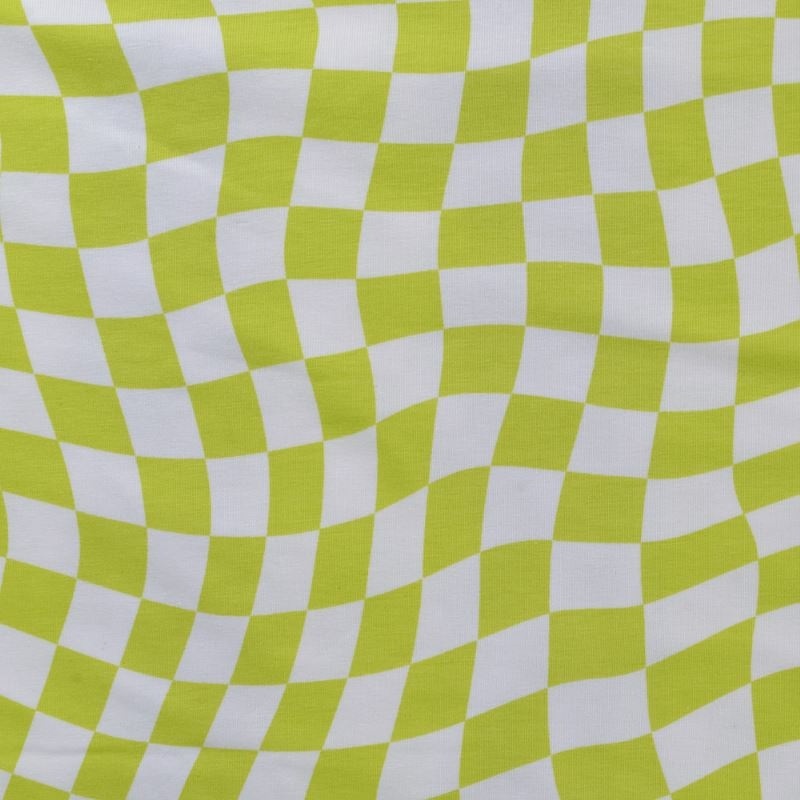 Tissu Jersey de Coton Imprimé Carré Vert 
