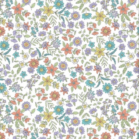 Tissu Jersey de Coton Imprimé Fleur Blanc