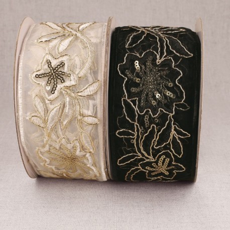 Galon brodé paillettes