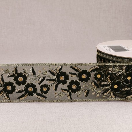 Galon brodé paillettes