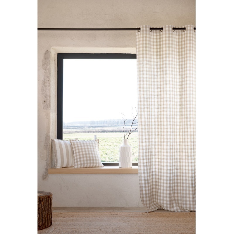 Tissu Ferret Toile Gros Carreaux Beige 