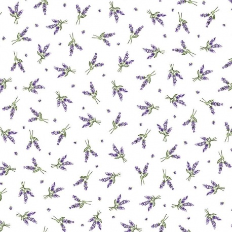 Tissu Cretonne Lavandines All Over Ecru 