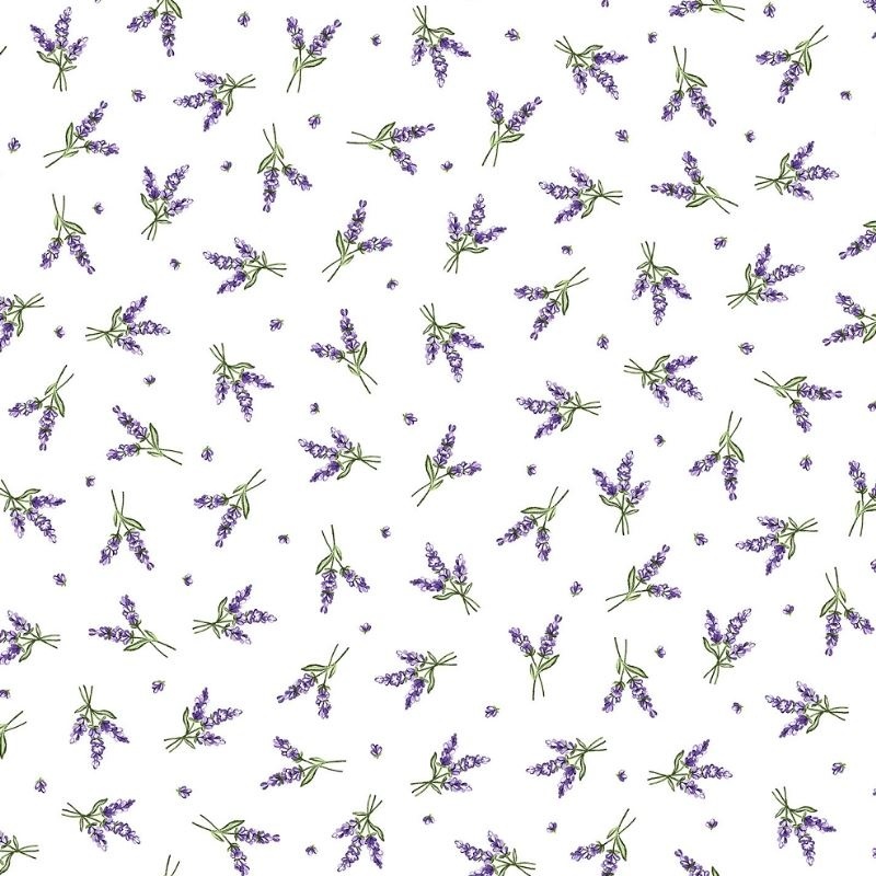 Tissu Cretonne Lavandines All Over Ecru 