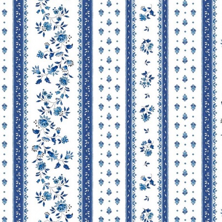 Tissu Cretonne Figuerolles Rayure Bleu