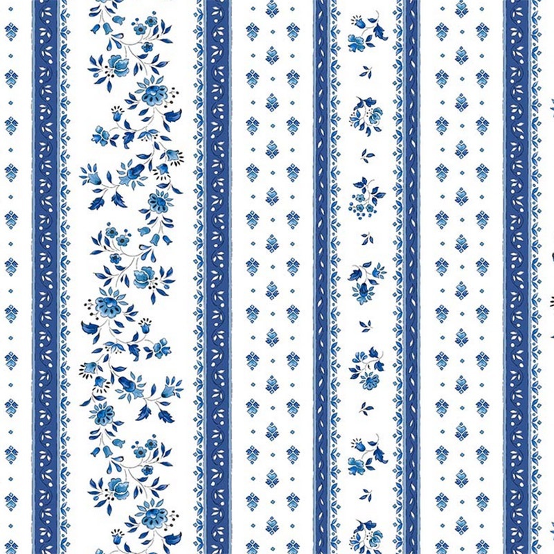 Tissu Cretonne Figuerolles Rayure Bleu