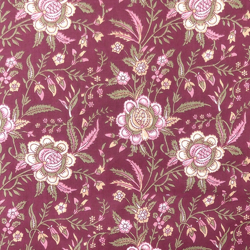 Tissu Blockprint Impression Tampons Mains Fleur Fond Violet