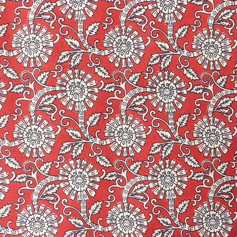 Tissu Blockprint Impression Tampons Mains Fleur Fond Rouge