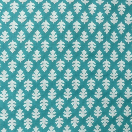 Tissu Blockprint Impression Tampons Mains Feuille Fond Turquoise