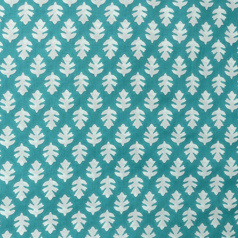 Tissu Blockprint Impression Tampons Mains Feuille Fond Turquoise