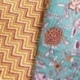 Tissu Blockprint Imprimé Tampons Mains Matelassé Double Face Fleur Fond Bleu