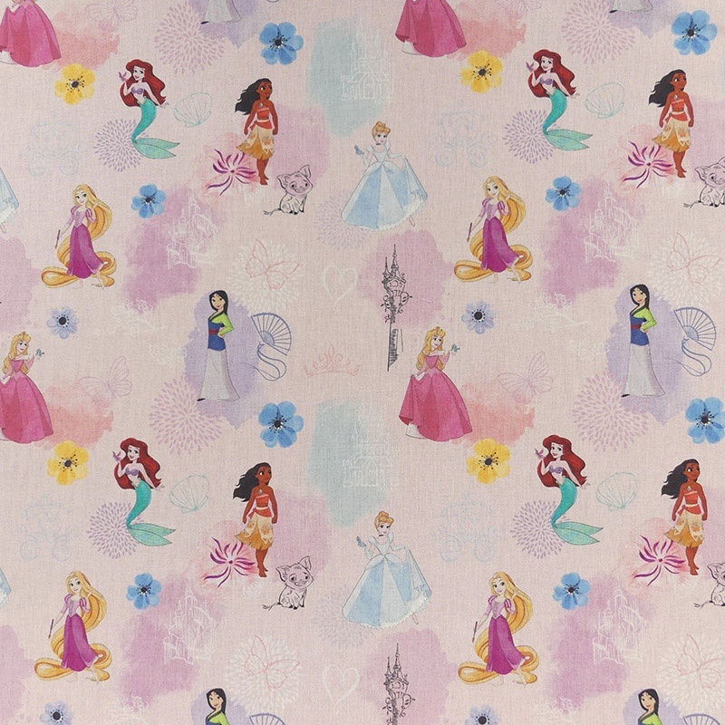 Tissu Licence Princesse Fond Rose