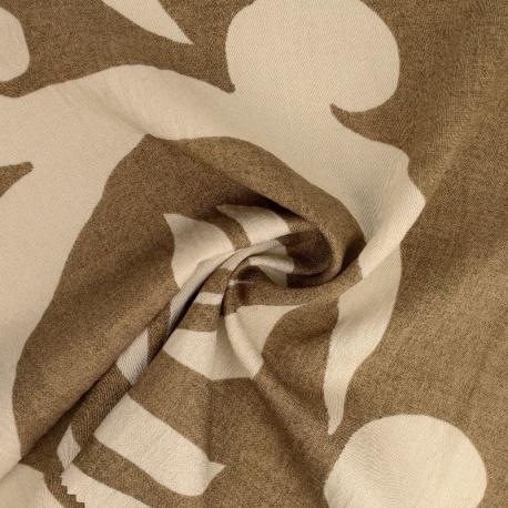 Tissu Viscose Polyester Imprimé Arabesque Ecru