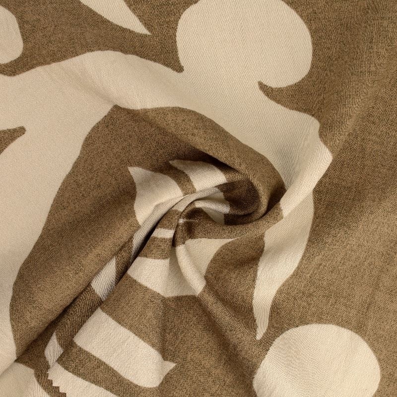 Tissu Viscose Polyester Imprimé Arabesque Ecru