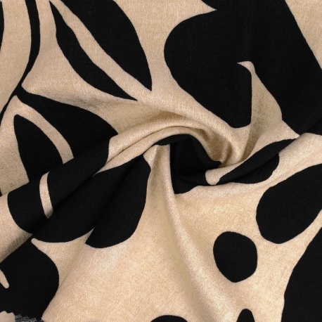 Tissu Viscose Polyester Imprimé Arabesque Noir