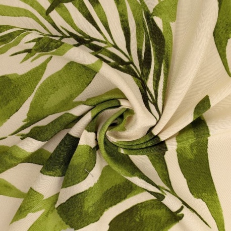 Tissu Viscose Imprimé Feuille Vert 