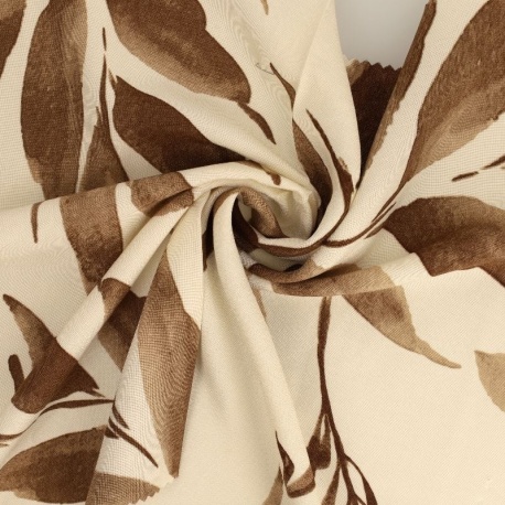 Tissu Viscose Imprimé Feuille Taupe 